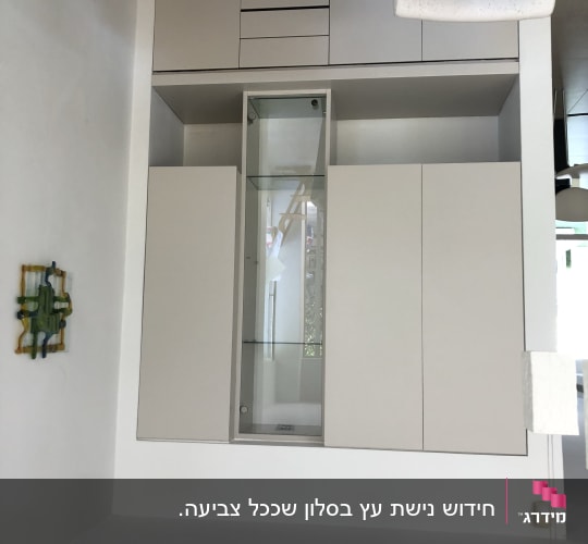 ארון מטבח עם דלתות זכוכית ומדפים